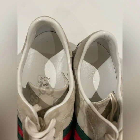 GUCCI Guccissima Leather Monogrammed GG Suede Striped Sneaker, Size 7 - Picture 8 of 10